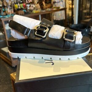 🎁🎄Final Price🎄🎁J/Slides Black Leather Buckle Sandals NIB Retail $178.00